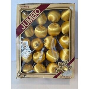 20 Gold Yellow Satin Sheen Jumbo Ornaments Original Box USA Vintage Pyramid